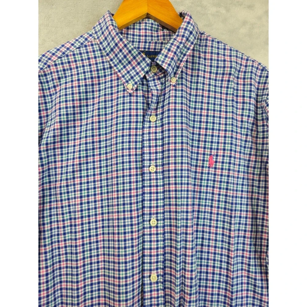 Polo Ralph Lauren Shirt Mens XL Blue Green Pink Gingham Plaid Light Flannel